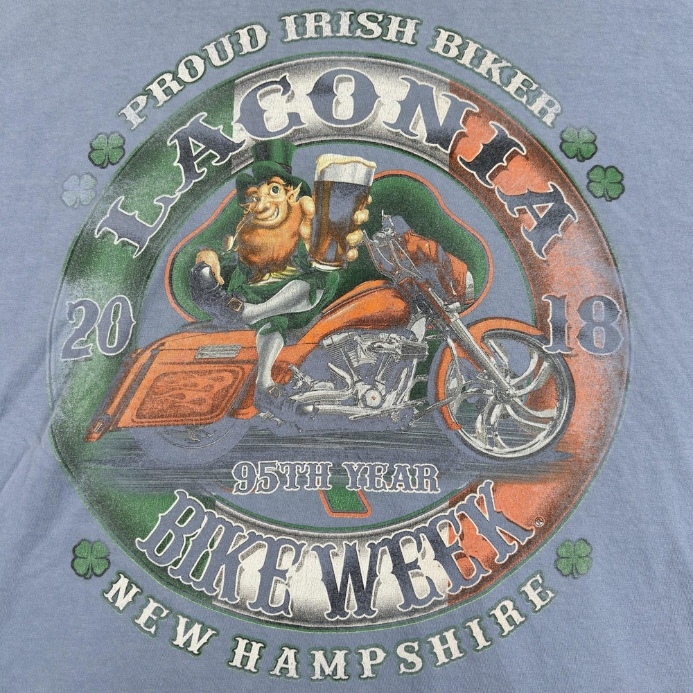 Laconia Bike Week Shirt Mens 2XL‎ Blue Irish Biker Graphic Tee Comfort Colors